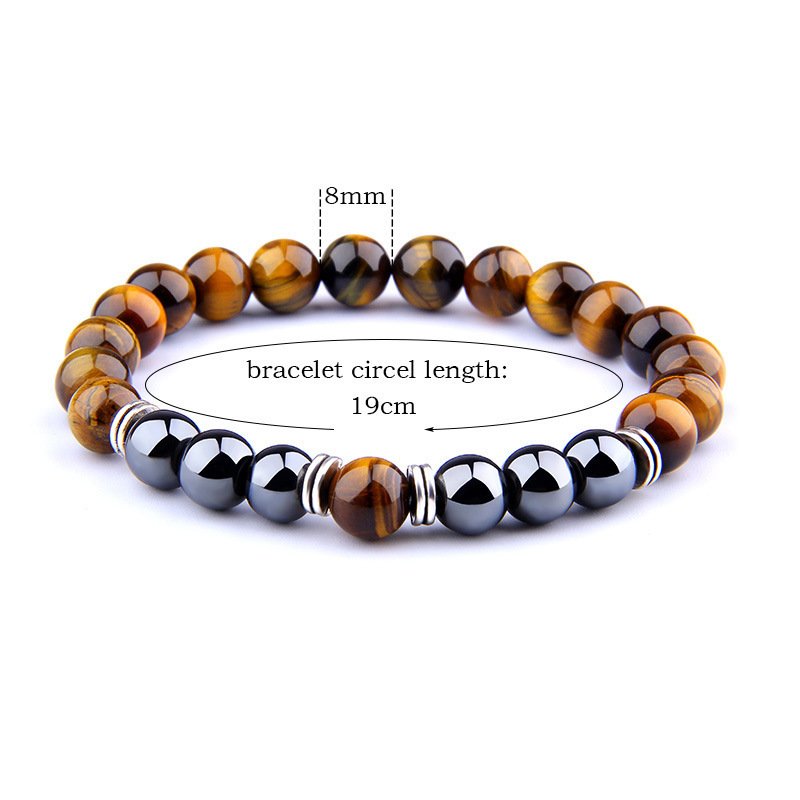 Tiger Eye & Obsidian Protection Bracelet - Natural Stone Elastic Bracelet - Image 3