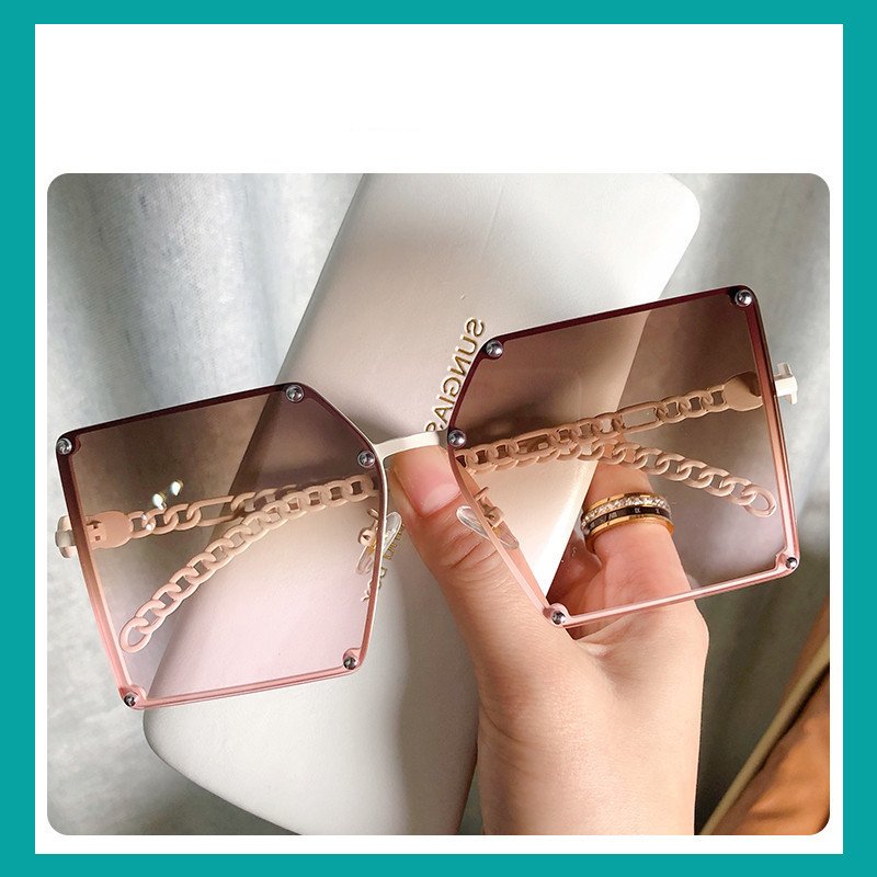 Frameless Square Sunglasses - Statement Metal Chain Sunglasses for Women - Image 7