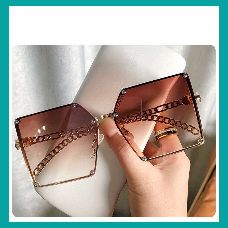 Frameless Square Sunglasses - Statement Metal Chain Sunglasses for Women - Image 2