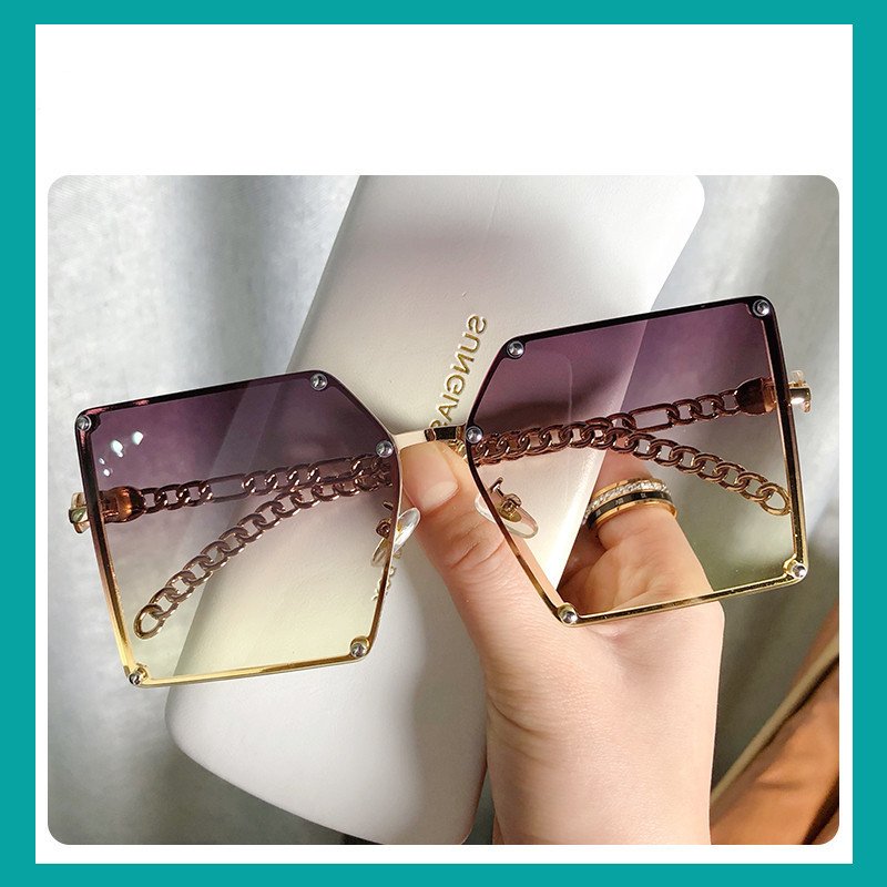 Frameless Square Sunglasses - Statement Metal Chain Sunglasses for Women - Image 5