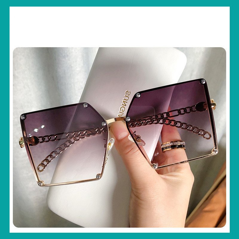 Frameless Square Sunglasses - Statement Metal Chain Sunglasses for Women - Image 4