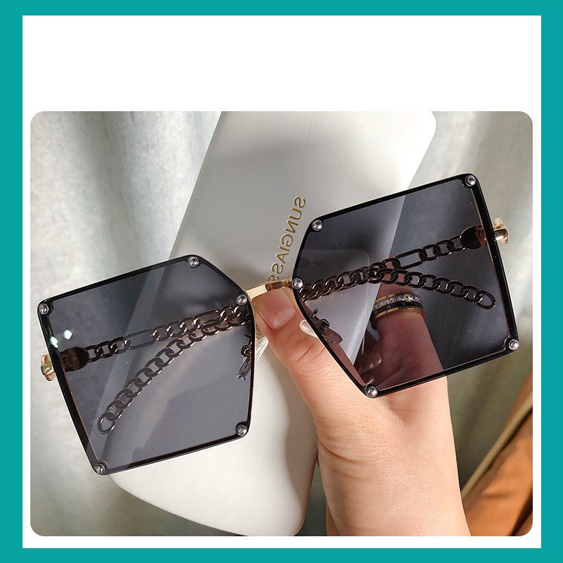 Frameless Square Sunglasses - Statement Metal Chain Sunglasses for Women - Image 8