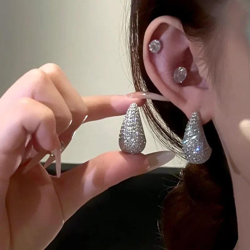 Chunky Dome Drop Earrings - Bold Zircon-Inlaid Statement Piece, Tarnish-Resistant - Image 8