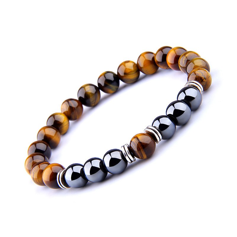 Tiger Eye & Obsidian Protection Bracelet - Natural Stone Elastic Bracelet - Image 5