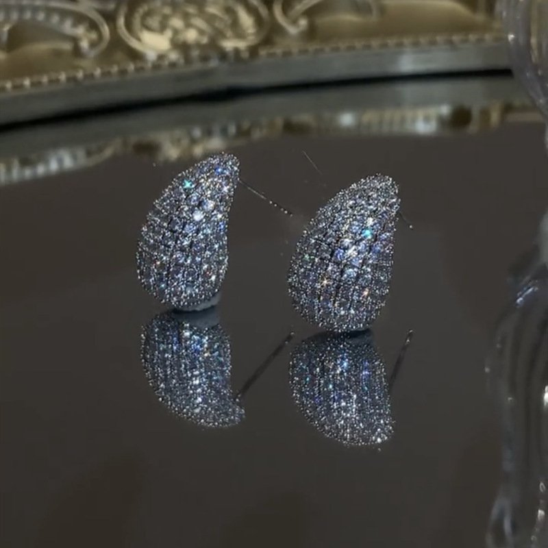 Chunky Dome Drop Earrings - Bold Zircon-Inlaid Statement Piece, Tarnish-Resistant - Image 4