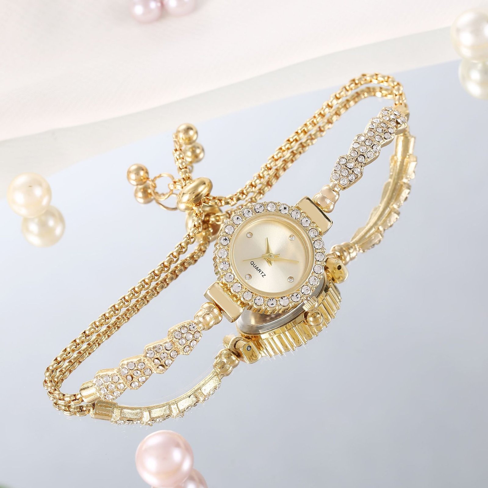 Crystal Bezel Gold Bracelet Watch - Elegant Fashion Watch for Women - Image 8