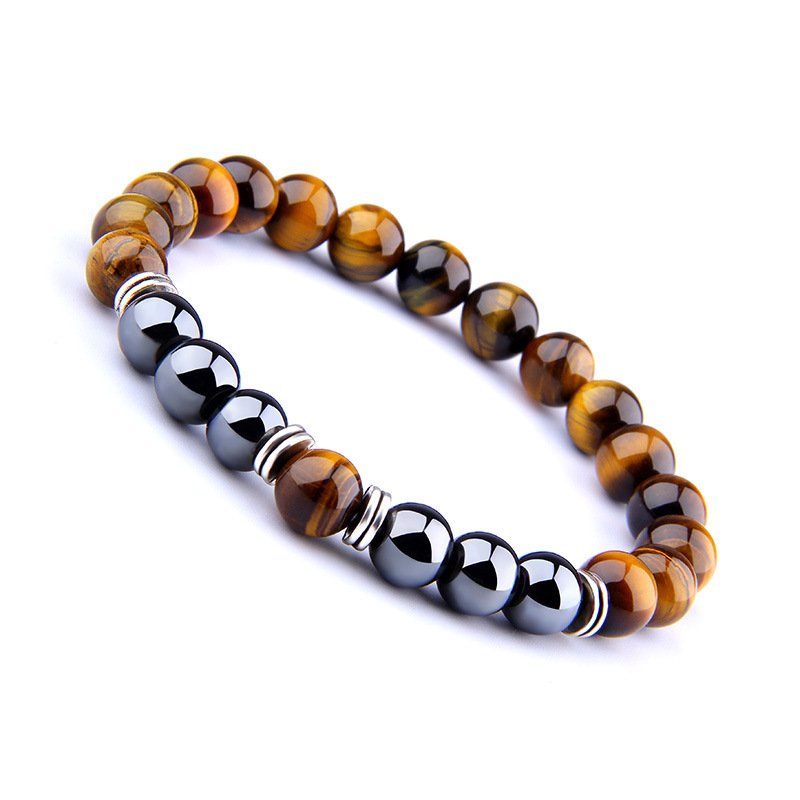 Tiger Eye & Obsidian Protection Bracelet - Natural Stone Elastic Bracelet - Image 4