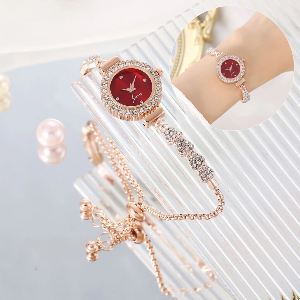 Crystal Bezel Gold Bracelet Watch - Elegant Fashion Watch for Women