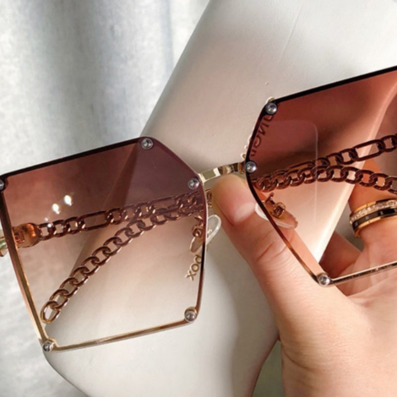 Frameless Square Sunglasses - Statement Metal Chain Sunglasses for Women