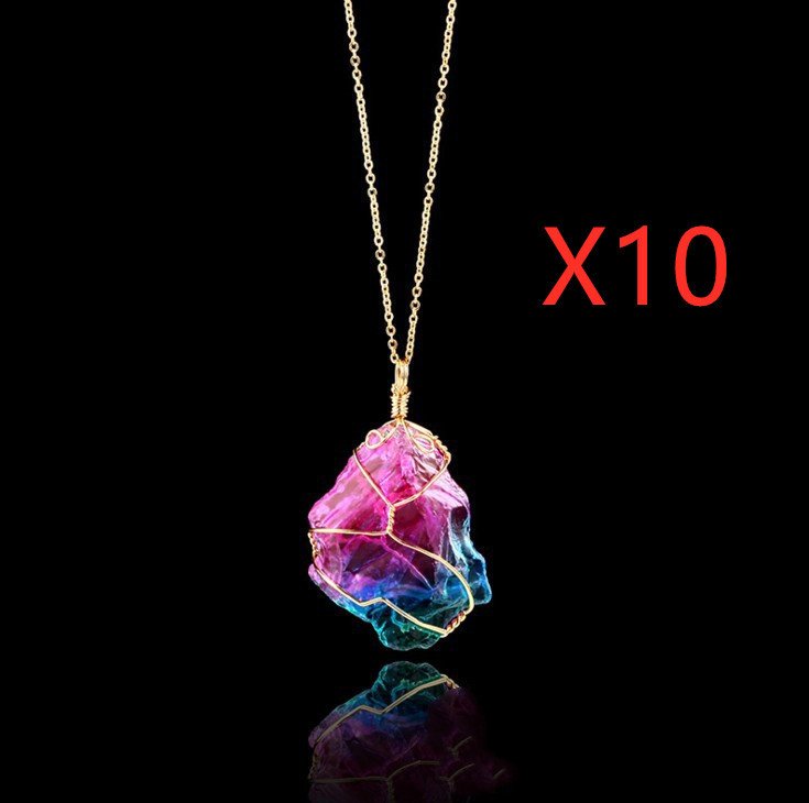 Raw Natural Crystal Wire Wrapped Pendant Necklace - Rainbow Healing Stone - Image 4