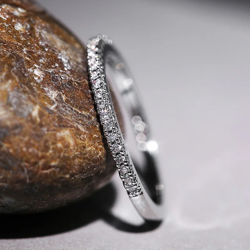 Minimalist Cubic Zirconia Stacking Ring - Thin Band, Everyday Sparkle - Image 2