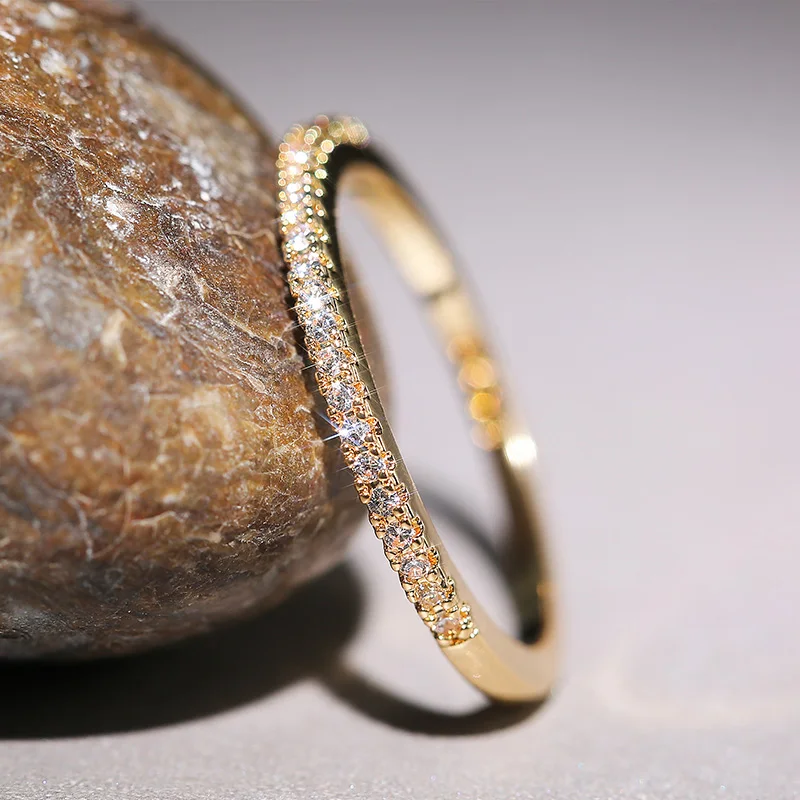 Minimalist Cubic Zirconia Stacking Ring - Thin Band, Everyday Sparkle