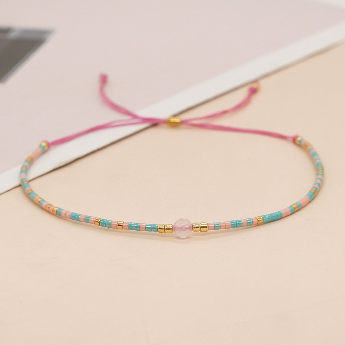 Bohemian Semi-precious Stone Beaded Bracelet Colorful Lucky Stone Rice Beads Adjustable Bracelet Couple's Stacked Bracelet - Image 4