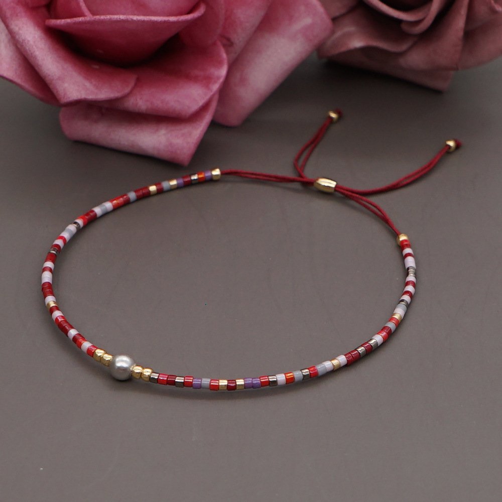Bohemian Semi-precious Stone Beaded Bracelet Colorful Lucky Stone Rice Beads Adjustable Bracelet Couple's Stacked Bracelet - Image 6