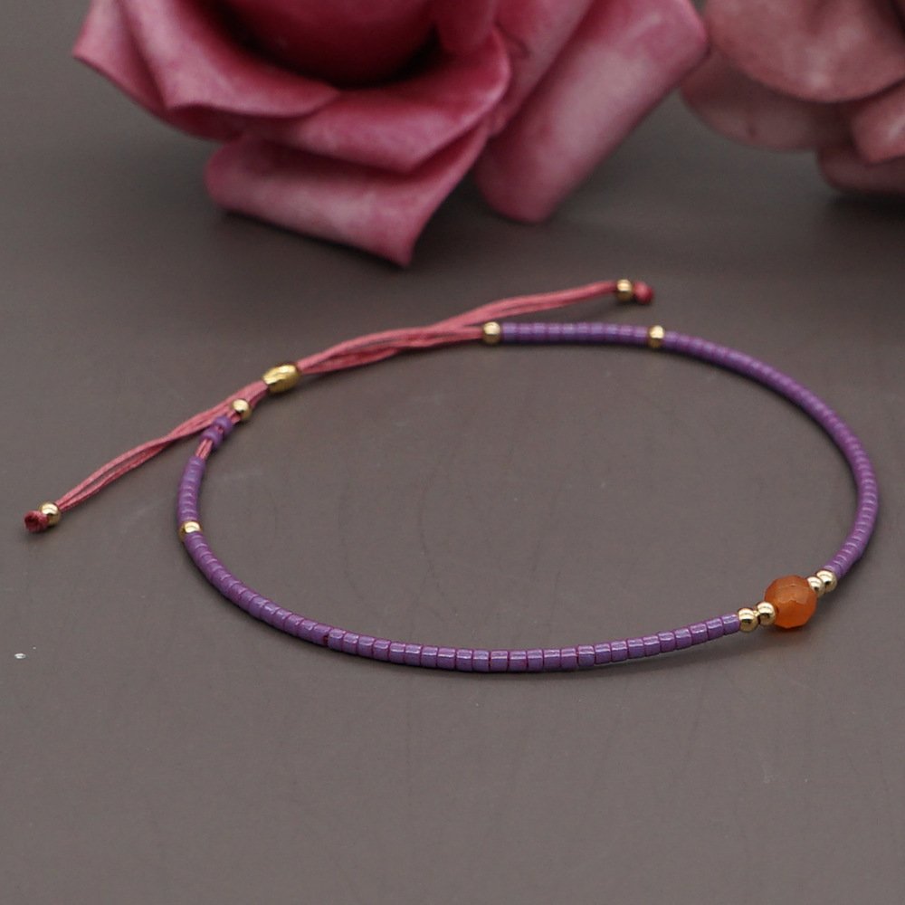 Bohemian Semi-precious Stone Beaded Bracelet Colorful Lucky Stone Rice Beads Adjustable Bracelet Couple's Stacked Bracelet - Image 9