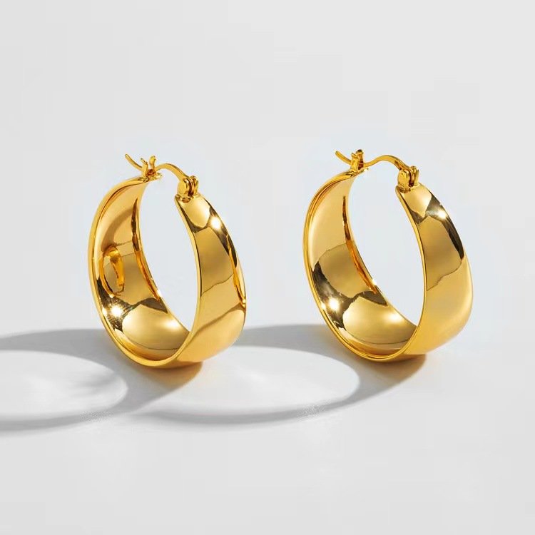 Wide Arc Titanium Steel Earrings – 18K Gold-Plated, Hypoallergenic - Image 6
