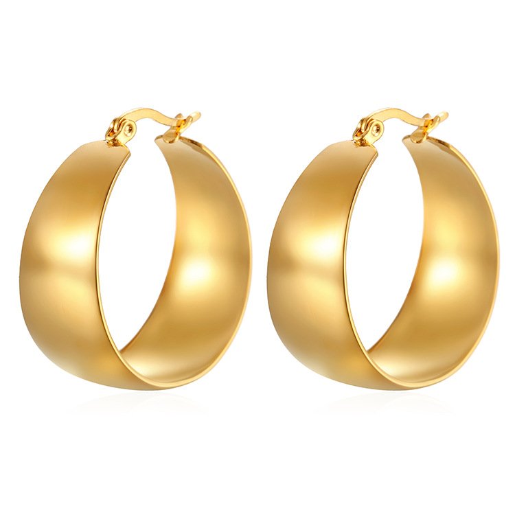 Wide Arc Titanium Steel Earrings – 18K Gold-Plated, Hypoallergenic - Image 5