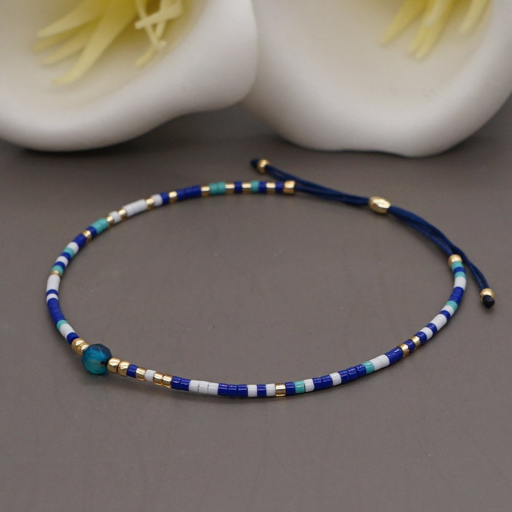 Bohemian Semi-precious Stone Beaded Bracelet Colorful Lucky Stone Rice Beads Adjustable Bracelet Couple's Stacked Bracelet - Image 3