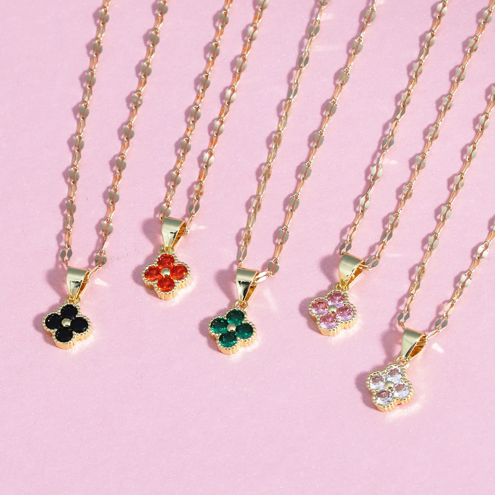 Violet Clover Pendant Necklace - Hypoallergenic 316L Stainless Steel, Tarnish-Free