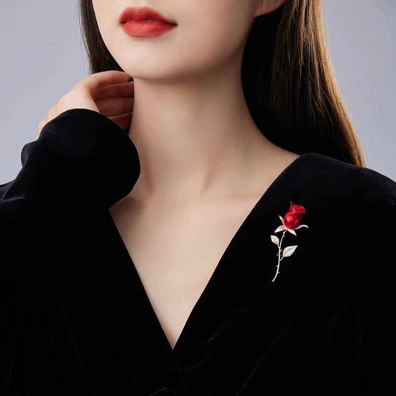 Creative Beautiful Rhinestone Rose Flower Brooches for Women Lady Elegant Flower Pin Summer Wedding Party Valentine's Day Gift - Image 3
