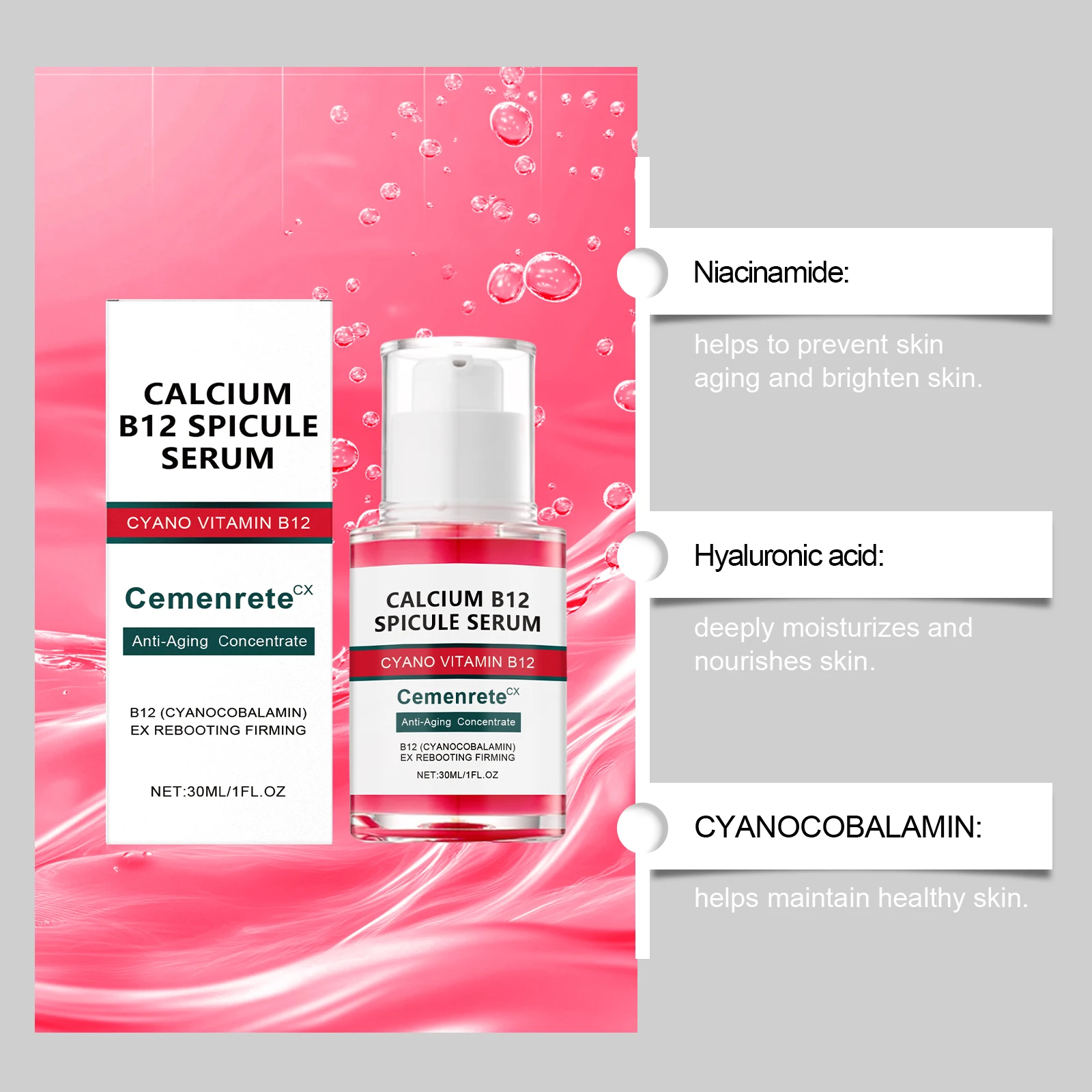 Calcium Skincare Set Anti-Aging Calcium Volume Facial Serum Eye Patches Multi Balm Fade Fine Lines Reduce Dark Circles Nourishes - Image 4