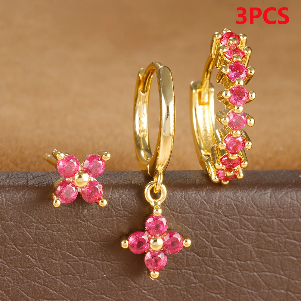 3PCS Stainless Steel Multicolor Crystal Hoop Earrings Set For Women Zircon 18K Gold Plated Huggie Pendant Piercing Jewelry - Image 8