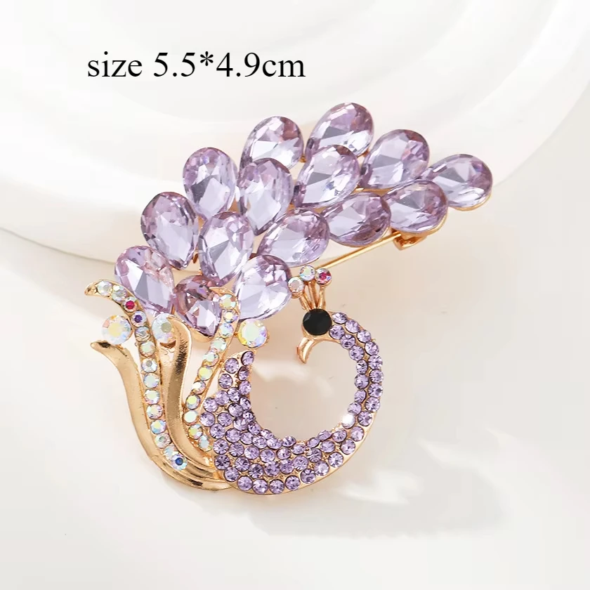 Purple Crystal Peacock Brooch Pin – Elegant Rhinestone Statement Jewelry - Image 3