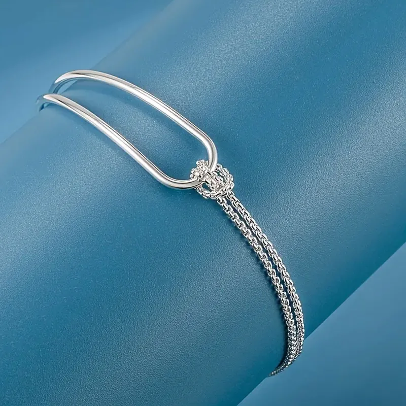New S925 Silver Minimalist Geometric Collage Bracelet Women's Jewelry Exquisite and Elegant for Birthday and Christmas Gifts - Image 3