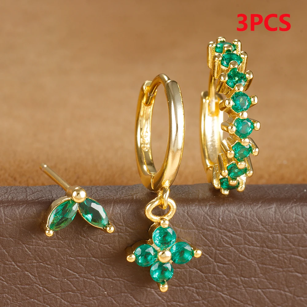 3PCS Stainless Steel Multicolor Crystal Hoop Earrings Set For Women Zircon 18K Gold Plated Huggie Pendant Piercing Jewelry - Image 7