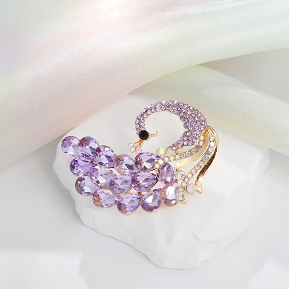 Purple Crystal Peacock Brooch Pin – Elegant Rhinestone Statement Jewelry - Image 6