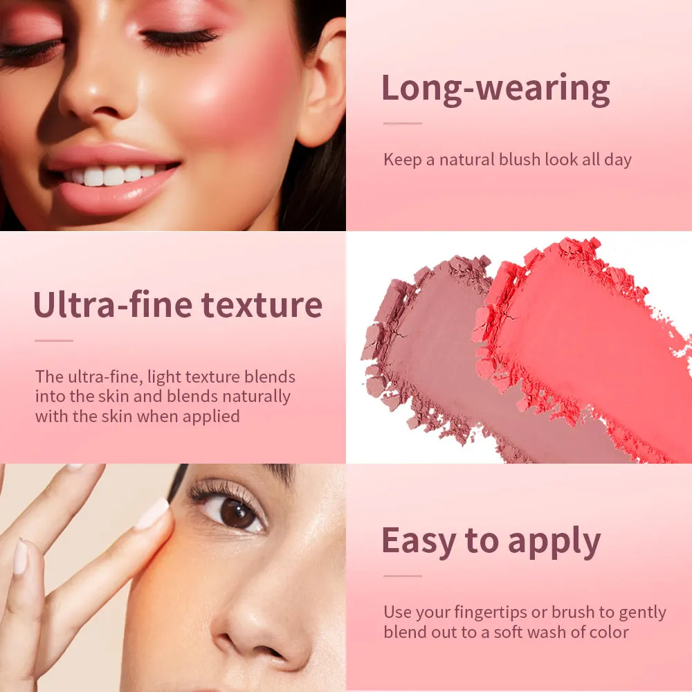 2pcs Matte Embossed Blush & Brush Long Lasting High Pigmented Multi-Purpose Blush Palette Pink Natural Color Rendering Cosmetics - Image 5