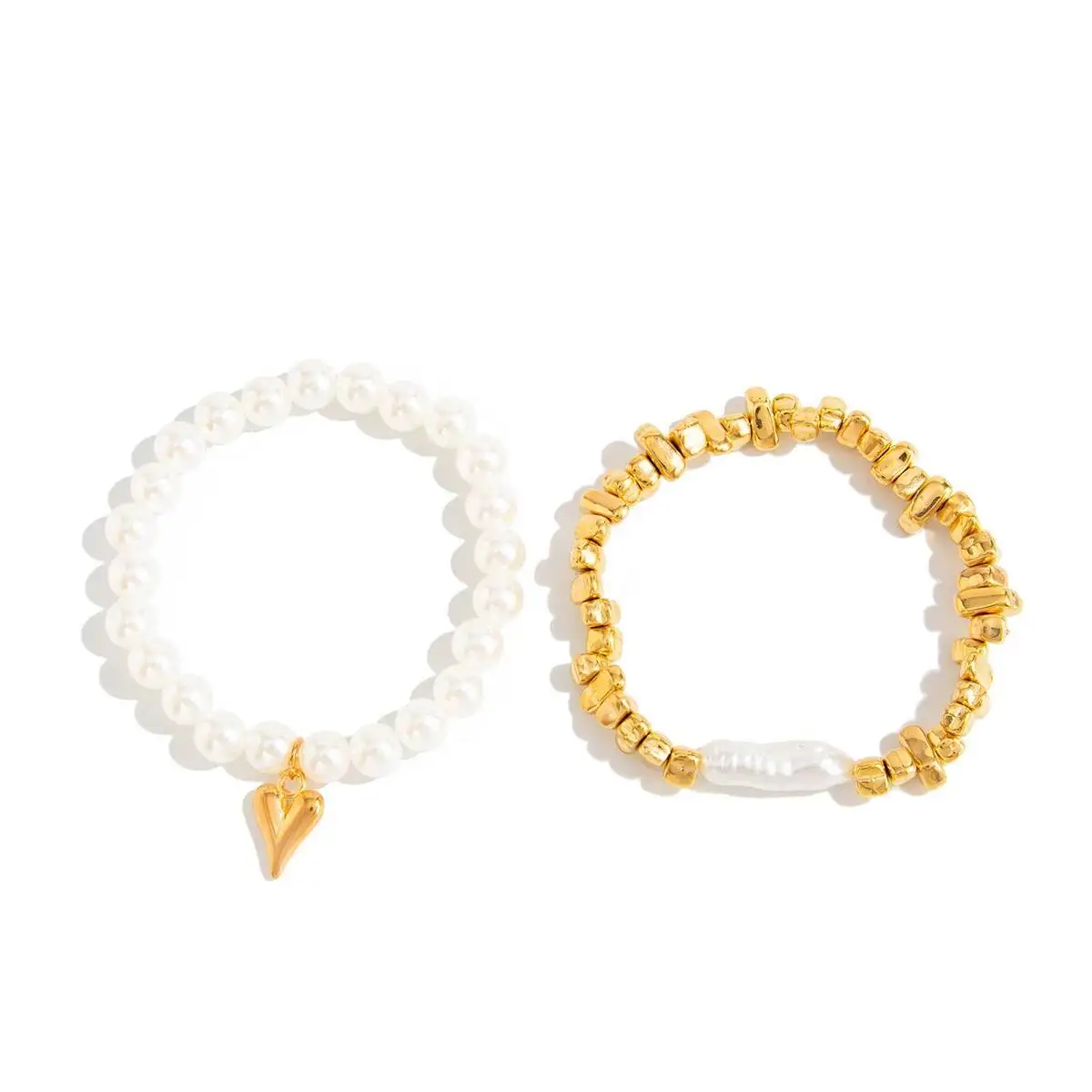 2Pcs/Set Elegant Imitation Pearl Bracelet for Women Bohemian Elastic Rope Chain Bracelet with Heart Pendant Jewelry Gift - Image 4