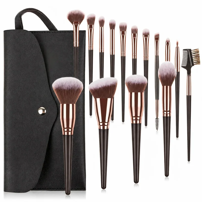 15-Piece Makeup Brush Kit Portable Vegan Cosmetic Brush Set with Travel Bag Soft Synthetic Hair Face Eye Beauty Tools - Image 6