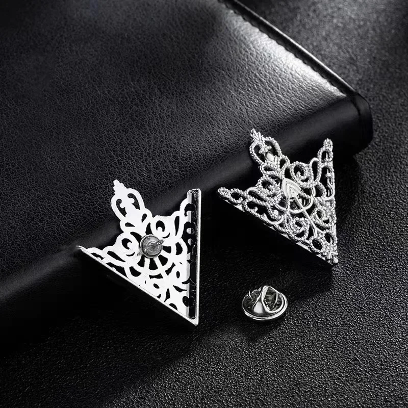 2pcs/set Fashion Men's Suit Brooches Feather Leaf Triangle Hollowed Out Crown Lapel Pins Party Male Jewelry Accessorie - Image 6