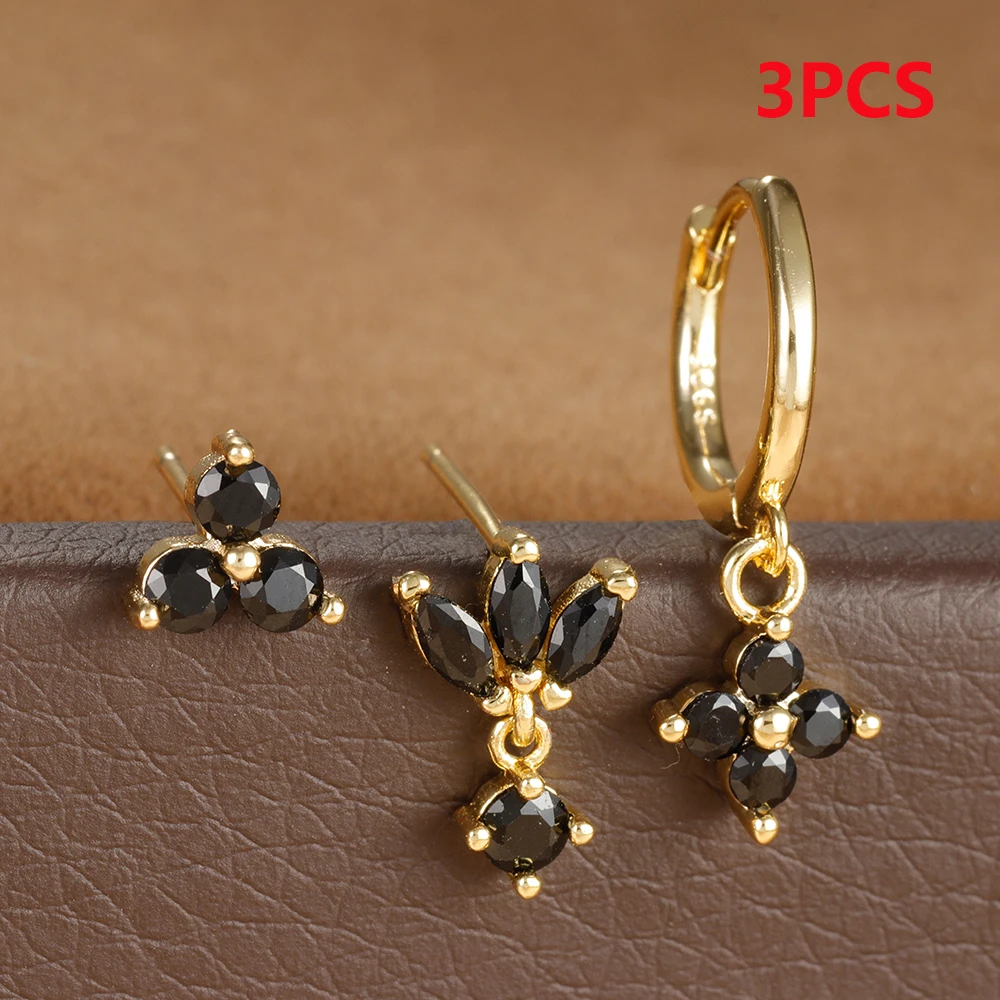 3PCS Stainless Steel Multicolor Crystal Hoop Earrings Set For Women Zircon 18K Gold Plated Huggie Pendant Piercing Jewelry - Image 14