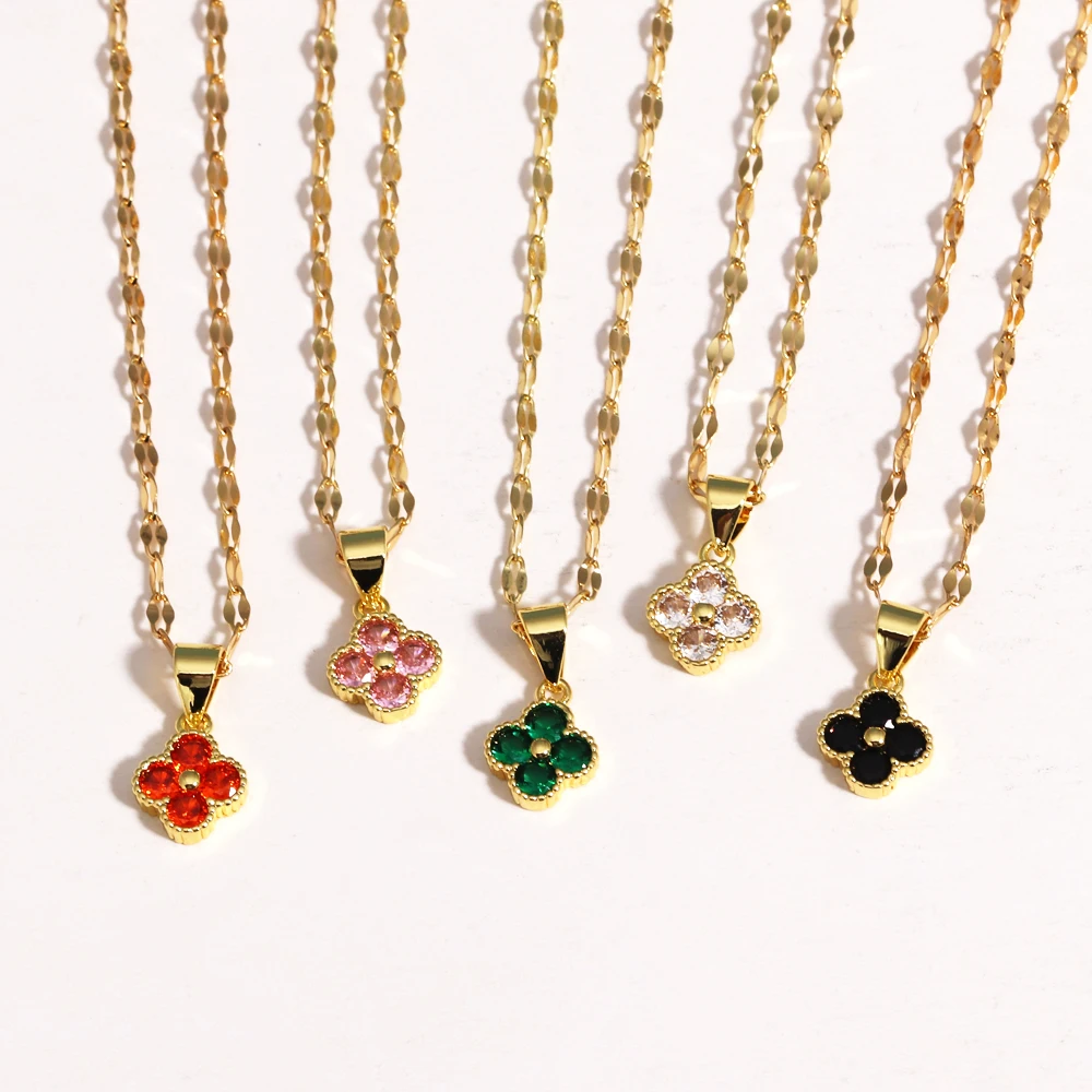 Violet Clover Pendant Necklace - Hypoallergenic 316L Stainless Steel, Tarnish-Free - Image 3