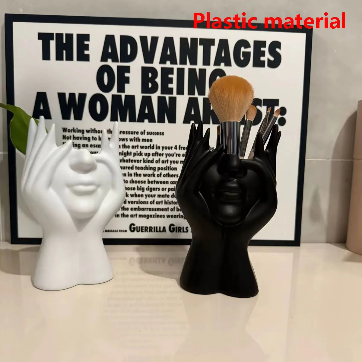 Makeup Brush Holder,Human Face Art Desktop Decoration,Vase,Compatible with Makeup,Eyebrow Pencils,Home Organizer,Plastic Material - Image 2
