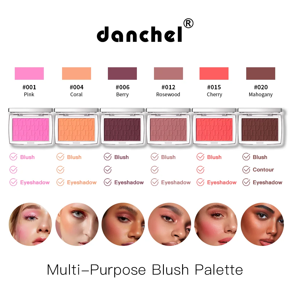 2pcs Matte Embossed Blush & Brush Long Lasting High Pigmented Multi-Purpose Blush Palette Pink Natural Color Rendering Cosmetics - Image 3