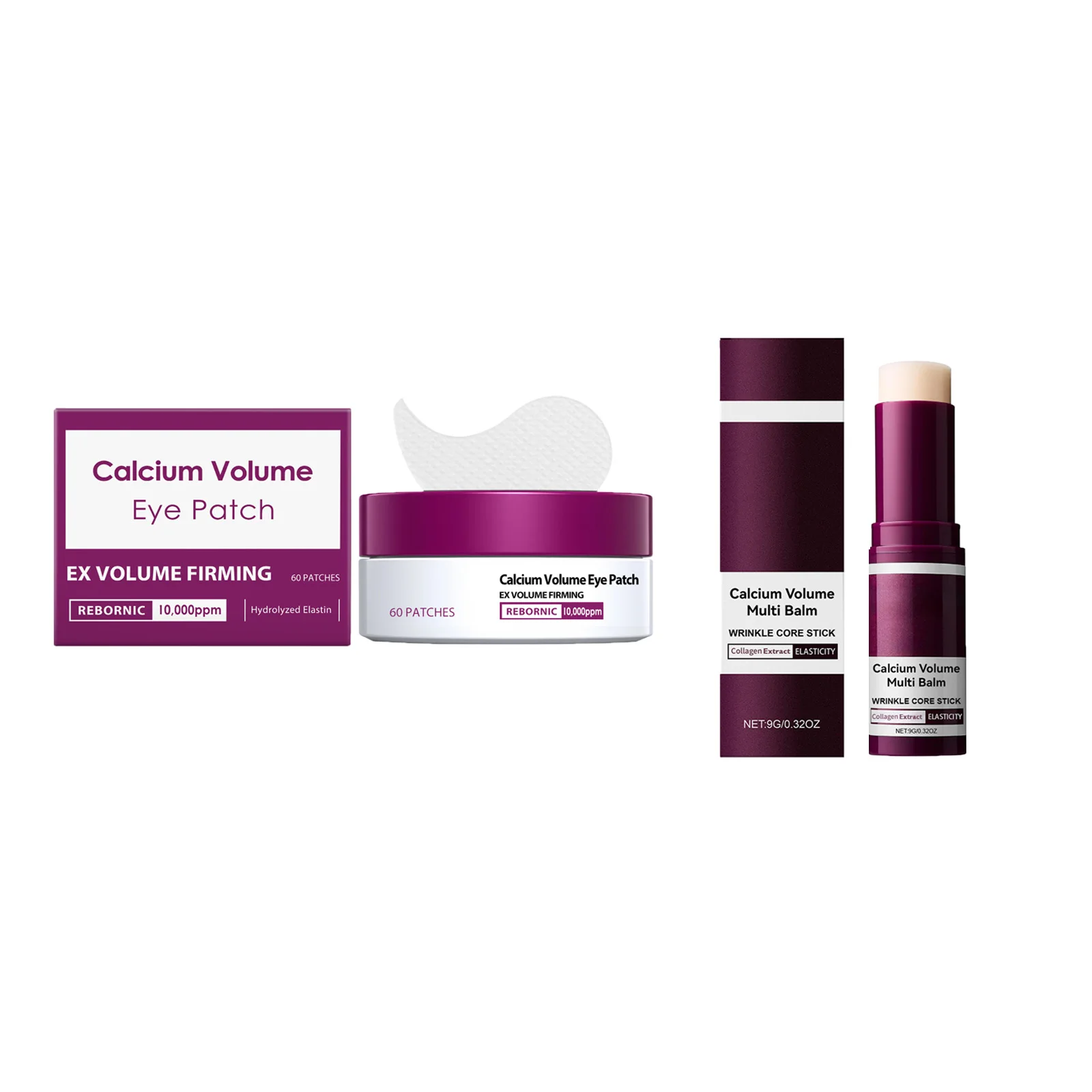 Calcium Skincare Set Anti-Aging Calcium Volume Facial Serum Eye Patches Multi Balm Fade Fine Lines Reduce Dark Circles Nourishes - Image 7