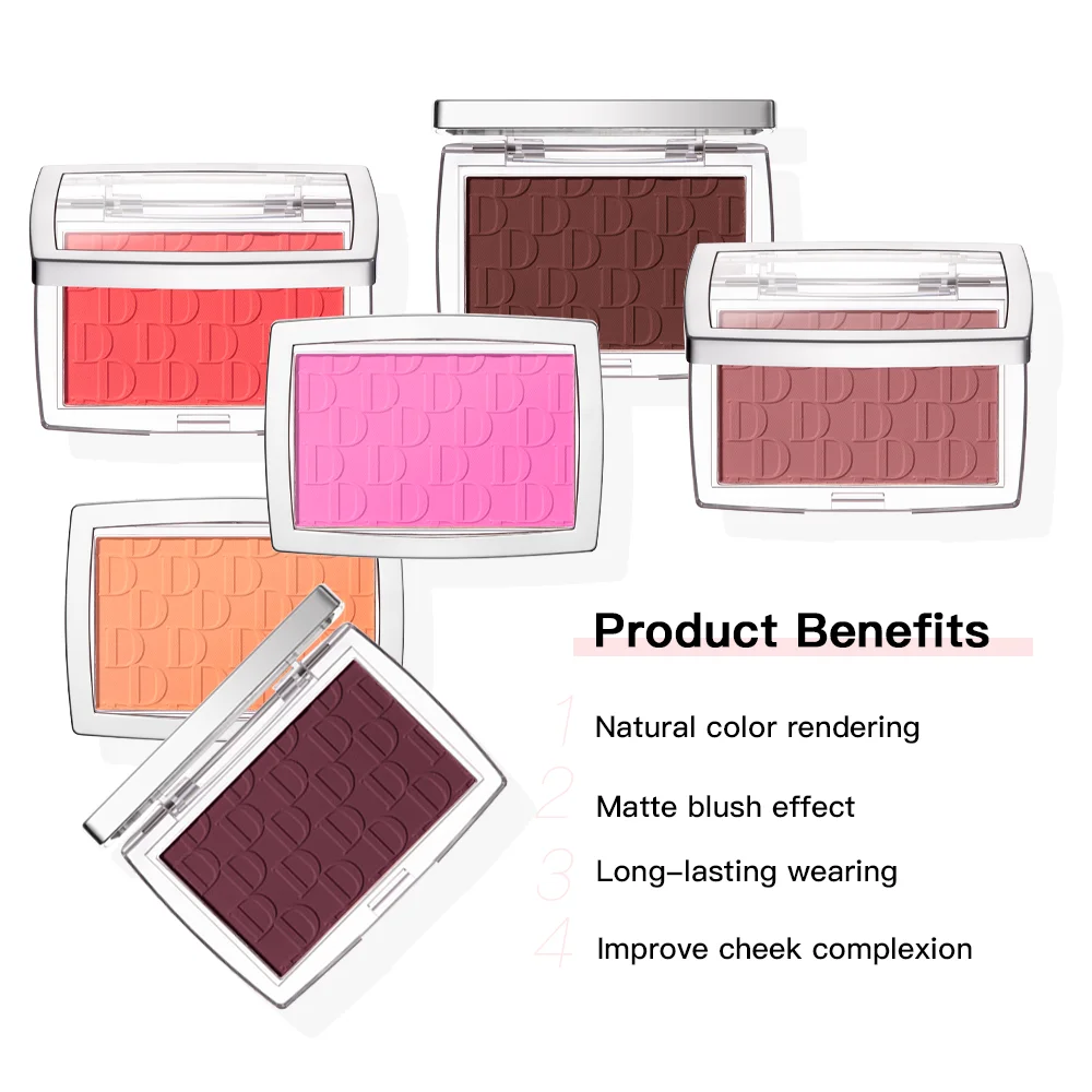 2pcs Matte Embossed Blush & Brush Long Lasting High Pigmented Multi-Purpose Blush Palette Pink Natural Color Rendering Cosmetics - Image 2