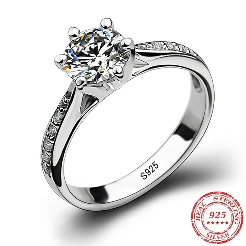 925 Sterling Silver Six-Prong Ring - Genuine Silver, Hypoallergenic Sparkle