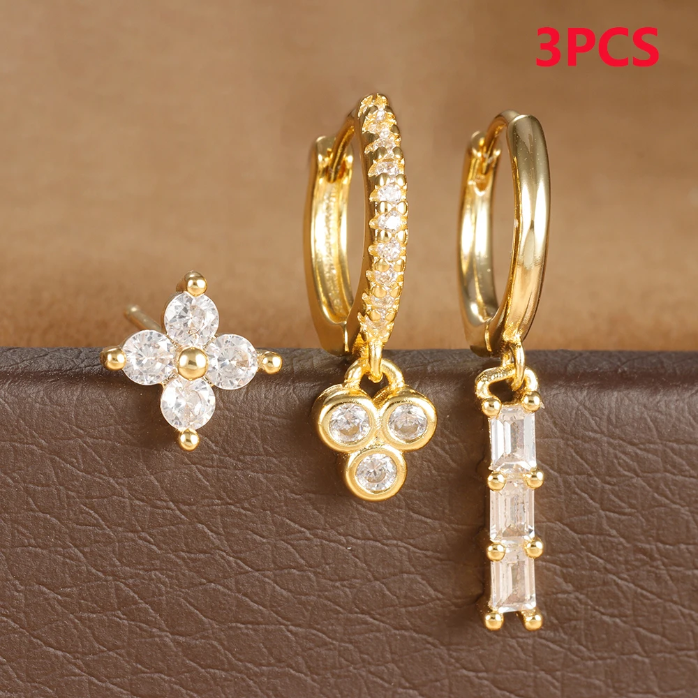 3PCS Stainless Steel Multicolor Crystal Hoop Earrings Set For Women Zircon 18K Gold Plated Huggie Pendant Piercing Jewelry - Image 9