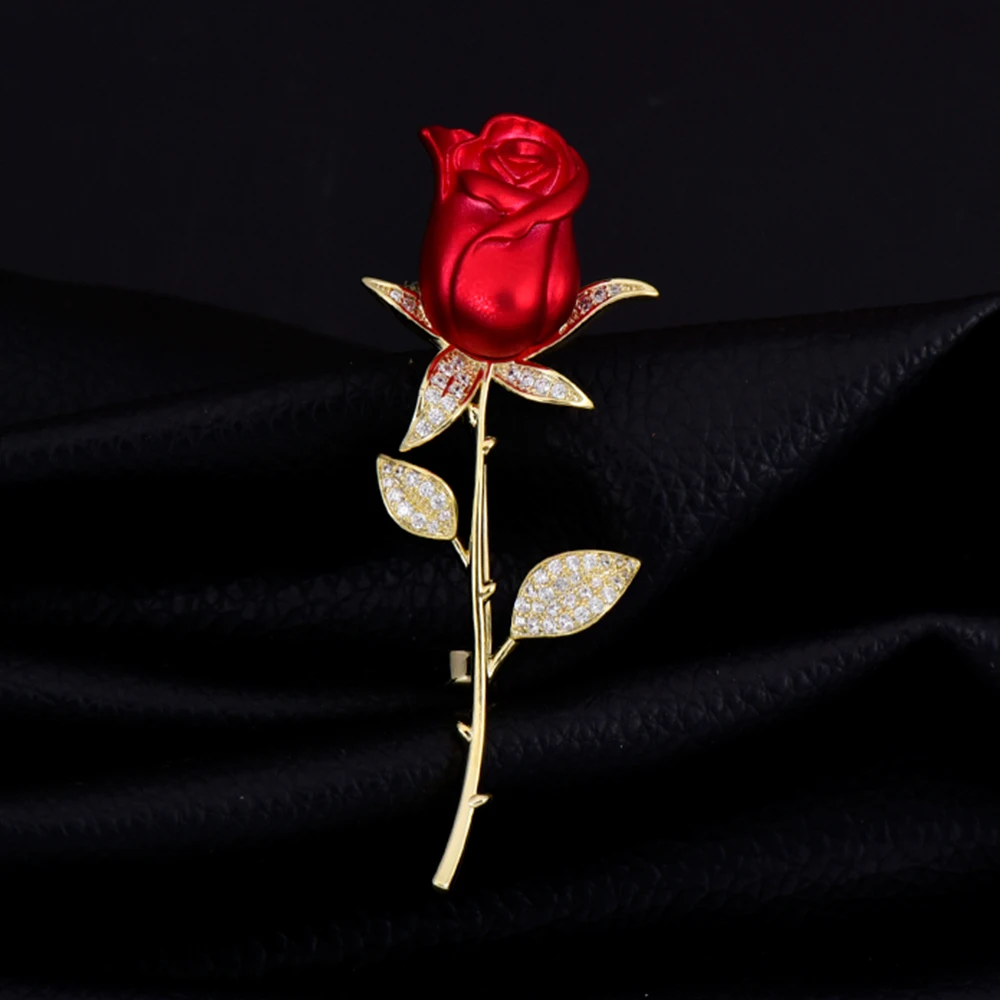 Creative Beautiful Rhinestone Rose Flower Brooches for Women Lady Elegant Flower Pin Summer Wedding Party Valentine's Day Gift