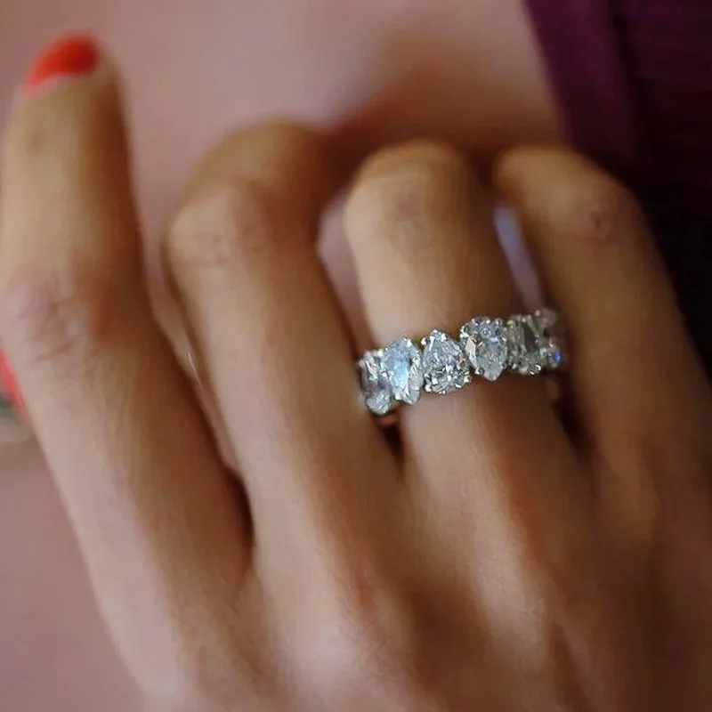 Pear Cut Zircon Promise Ring - Tarnish-Free Silver-Tone, Secure Set Stones - Image 2