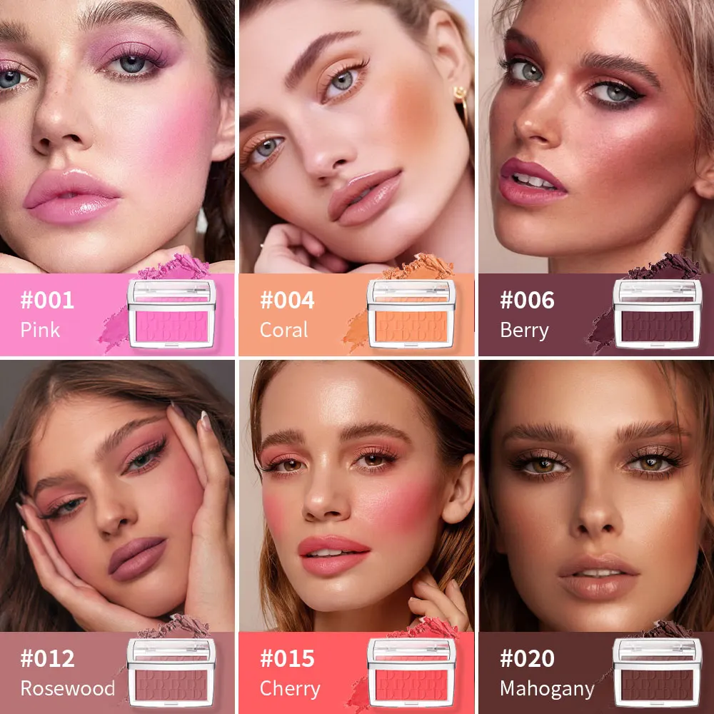 2pcs Matte Embossed Blush & Brush Long Lasting High Pigmented Multi-Purpose Blush Palette Pink Natural Color Rendering Cosmetics - Image 4