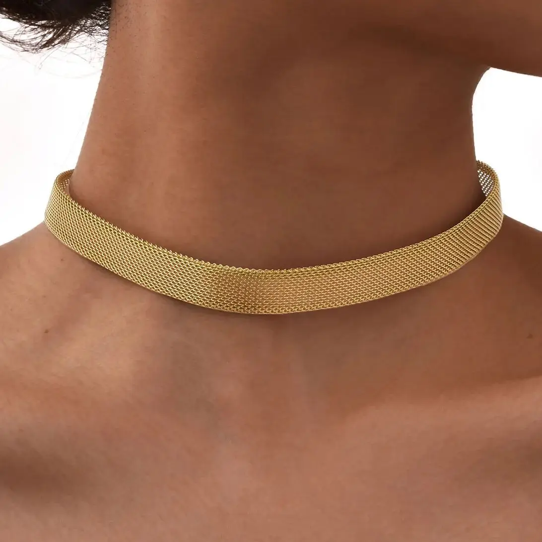 Gold Mesh Waterproof Choker Necklace | Non-Tarnish Everyday Layering Chain
