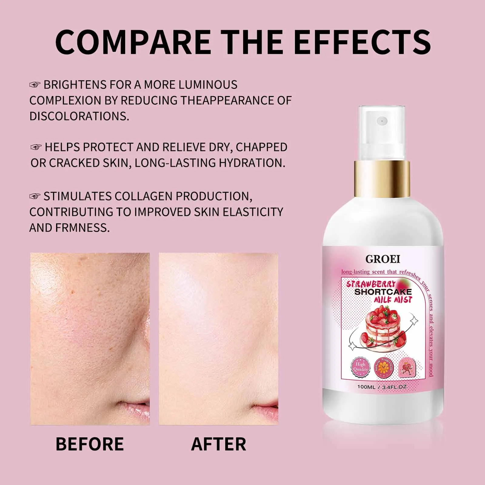100ml Body Spray Strawberry Shortcake Milk Mist Long Moisturizing Brightening Soothing Body Increase Elasticity Firming Sprsy - Image 3