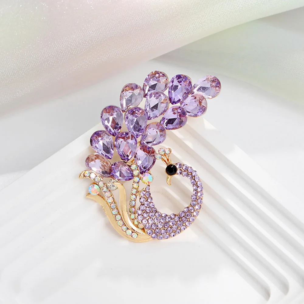 Purple Crystal Peacock Brooch Pin – Elegant Rhinestone Statement Jewelry - Image 5
