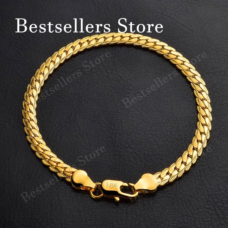 925 Sterling Silver, 18K Gold, 5mm Embossed Bracelet - Fashionable for Men and Women, Charming, Wedding Gifts and Jewelry - Image 2