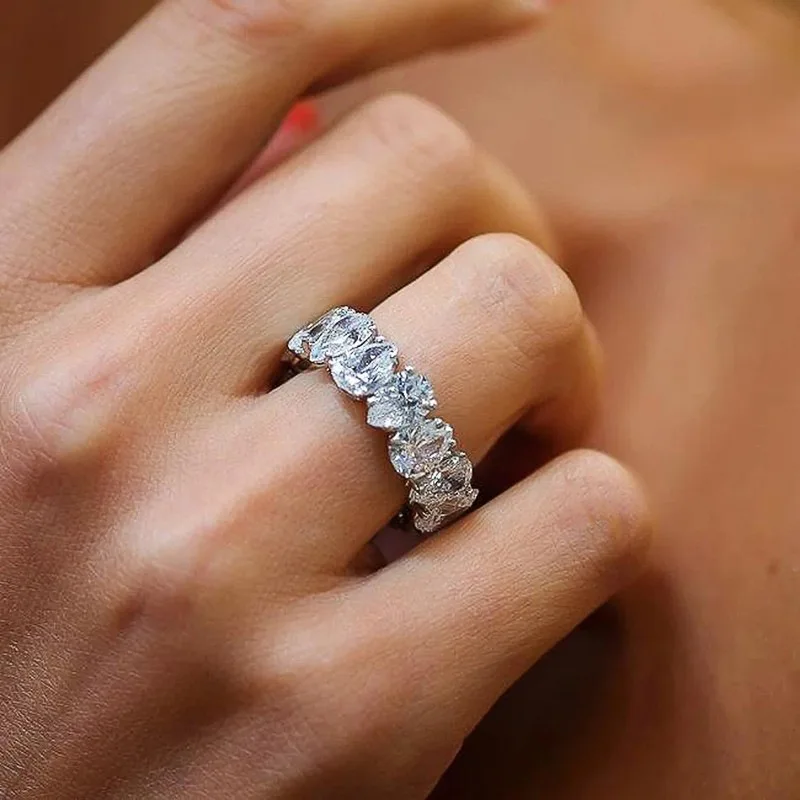 Pear Cut Zircon Promise Ring - Tarnish-Free Silver-Tone, Secure Set Stones